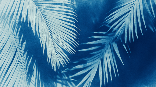 Papier peint palmier bleu Feuilles délicates sur fond azur