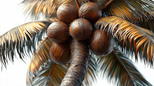 Papier peint palmier Détails en gros plan de noix de coco sur une palme