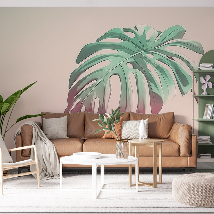 Papier peint palmier | Feuille de monstera aux teintes douces et modernes