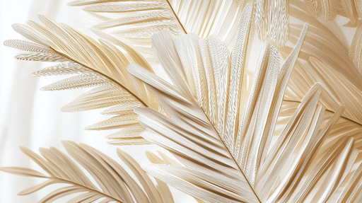 Papier peint palmier Feuilles dorées élégantes sur fond clair