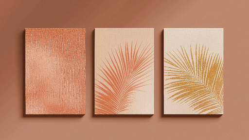 Papier peint palmier imitation tableau Motifs de feuillage en tons terreux