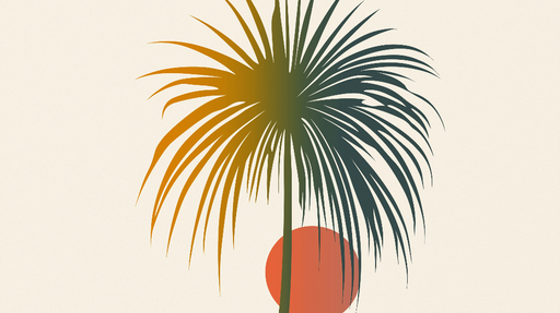 Papier peint palmier moderne Silhouette de palmier avec un soleil stylisé