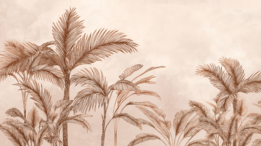 Papier peint palmier Motif délicat de palmiers en ligne fine sur fond neutre