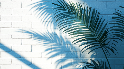 Papier peint palmier Ombres tropicales sur fond blanc