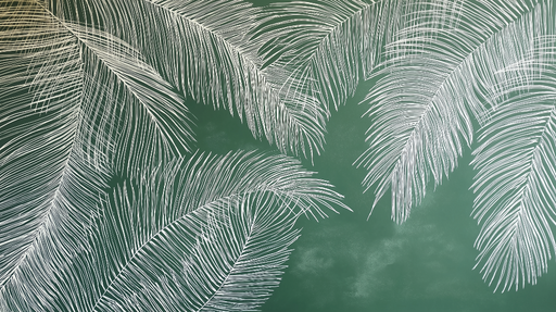 Papier peint palmiers blancs Feuilles élégantes sur fond vert