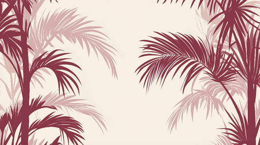 Papier peint palmiers Bordeaux Motif élégant de palmiers rouges sur fond crème