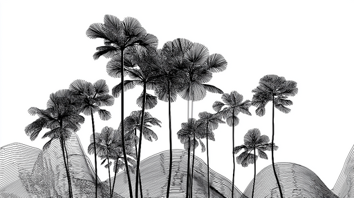 Papier peint palmiers Design graphique en noir et blanc avec des palmiers stylisés