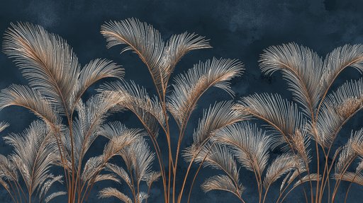 Papier peint palmiers dorés Élégance tropicale sur fond bleu nuit