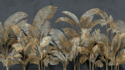 Papier peint palmiers dorés Feuillage luxueux sur fond sombre