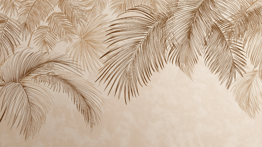 Papier peint palmiers dorés Feuilles de palmier délicates sur fond doux