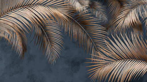 Papier peint palmiers dorés Feuilles de palmier sur fond sombre et élégant