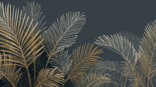 Papier peint palmiers dorés Feuilles élégantes sur fond sombre