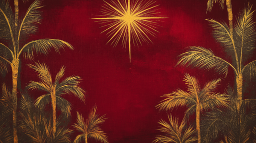 Papier peint palmiers dorés Motif tropical sur fond rouge éclatant