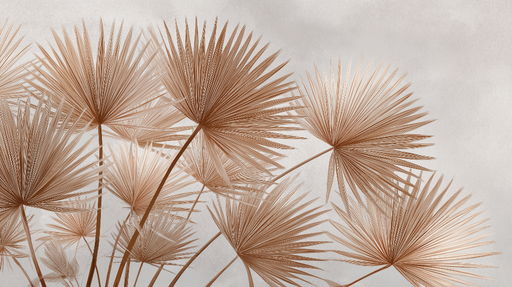 Papier peint palmiers Élégantes feuilles de palmiers en nuances cuivrées sur fond doux