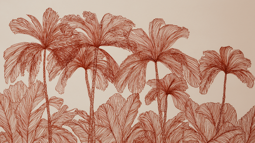 Papier peint palmiers Élégants motifs de palmiers en contours rouille sur fond neutre