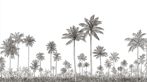 Papier peint palmiers Élégants palmiers dessinés en noir sur fond blanc