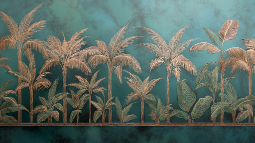 Papier peint palmiers Élégants palmiers dorés sur fond turquoise