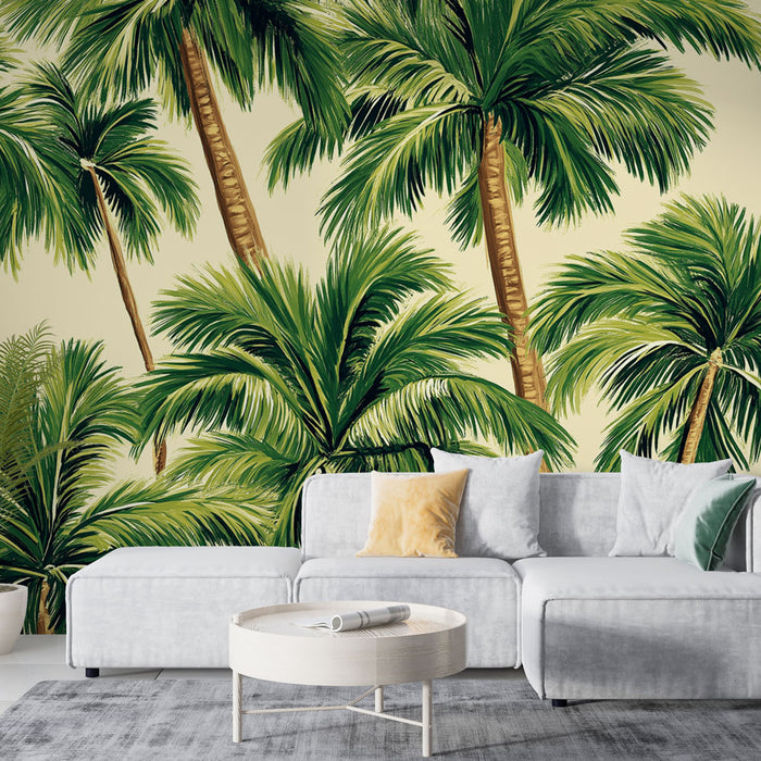 Papier peint palmiers | Feuillage luxuriant sur fond doux