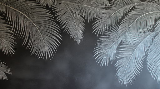 Papier peint palmiers Feuilles de palmier blanches sur fond noir