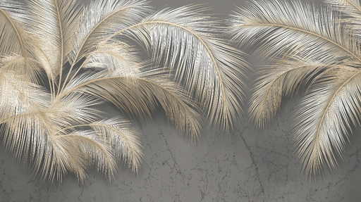 Papier peint palmiers Feuilles de palmier dorées sur fond gris élégant