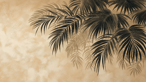 Papier peint palmiers Feuilles de palmier noires sur fond beige