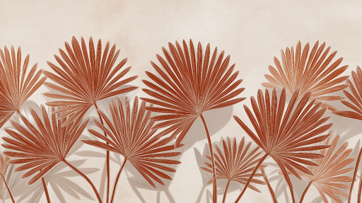 Papier peint palmiers Feuilles de palmiers aux nuances terracotta sur fond neutre
