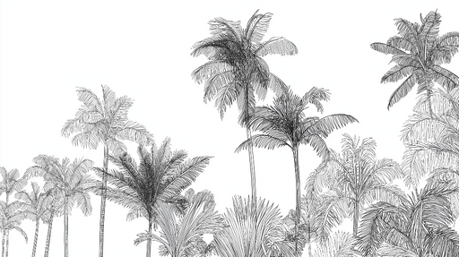 Papier peint palmiers Illustration monochrome de palmiers élégants sur fond blanc