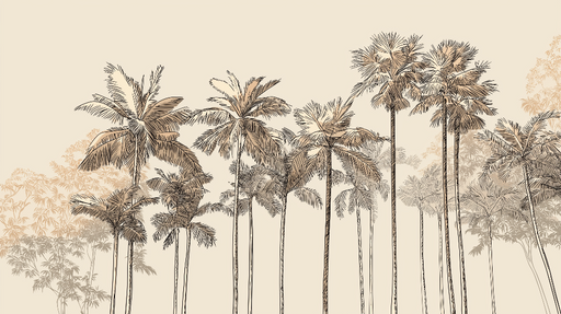 Papier peint palmiers Illustrations délicates de palmiers sur fond beige