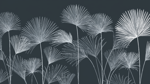 Papier peint palmiers ligneux Motifs délicats de palmiers blancs sur fond sombre