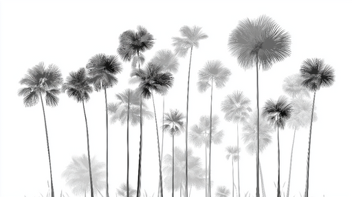 Papier peint palmiers monochromes Silhouettes élégantes de palmiers en nuances de gris