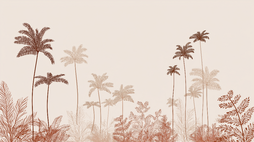 Papier peint palmiers Motif délicat de palmiers et feuillages dans des tons chauds