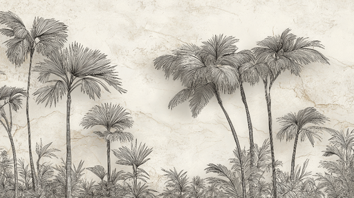 Papier peint palmiers Motif délicat de palmiers sur fond texturé beige