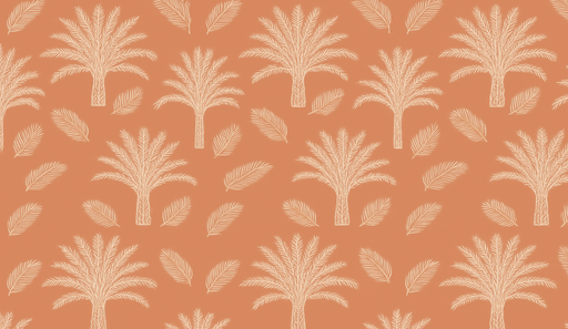 Papier peint palmiers Motif élégant de palmiers blancs sur fond terracotta