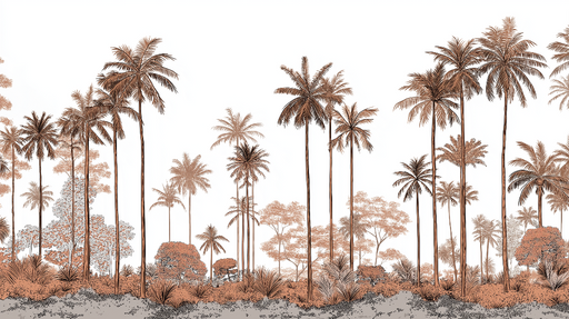 Papier peint palmiers Motif élégant de palmiers en teintes douces sur fond blanc