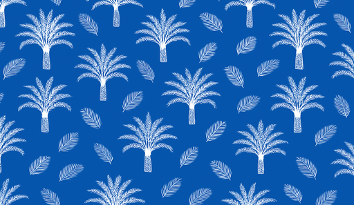 Papier peint palmiers Motif tropical en blanc sur fond bleu vif