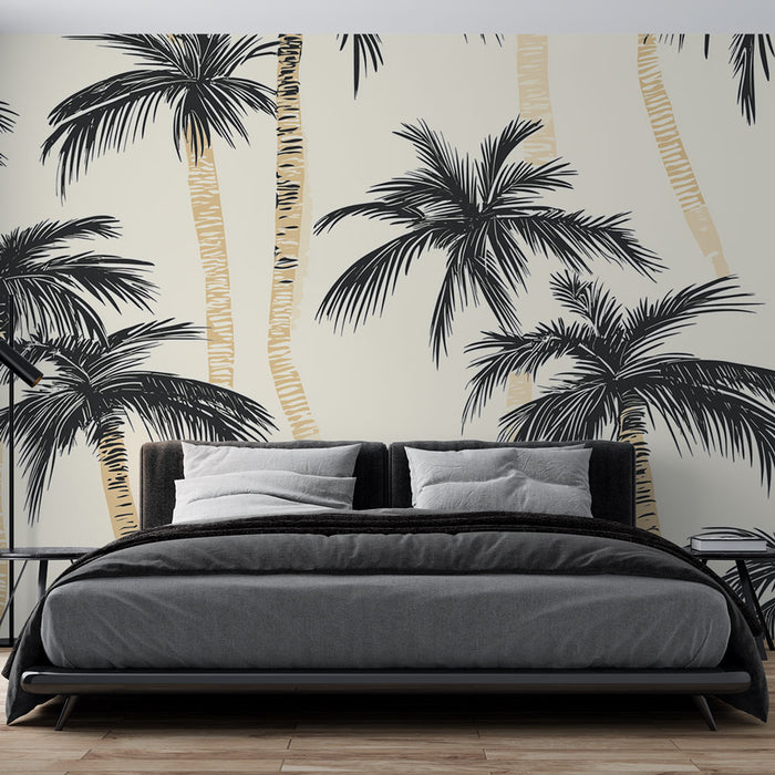 Papier peint palmiers | Motif tropical en noir et crème