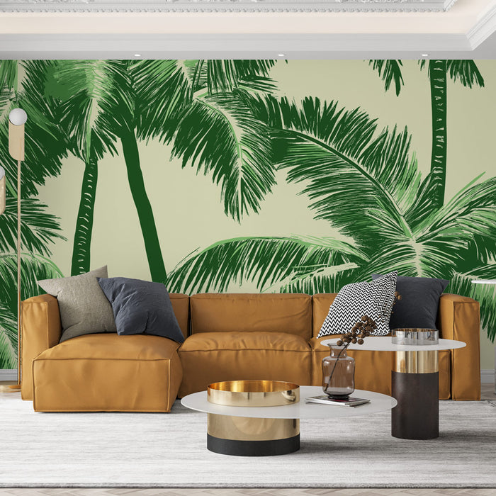 Papier peint palmiers | Motif vibrant de palmiers verts sur fond clair