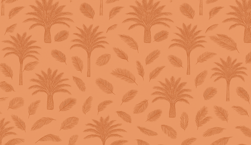 Papier peint palmiers Motif vintage de palmiers et feuilles sur fond orange
