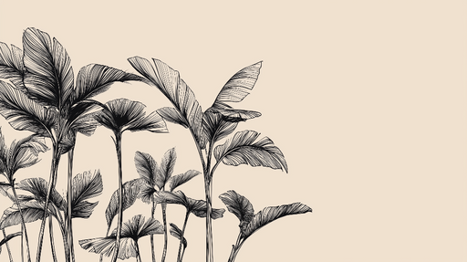 Papier peint palmiers Motifs de palmiers dessinés au trait sur fond beige