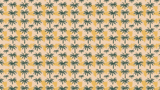 Papier peint palmiers Motifs de palmiers verts et jaunes sur fond pêche