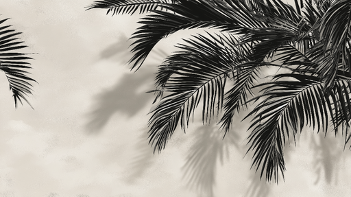 Papier peint palmiers noirs et blancs Ombres et feuillage élégants sur fond clair