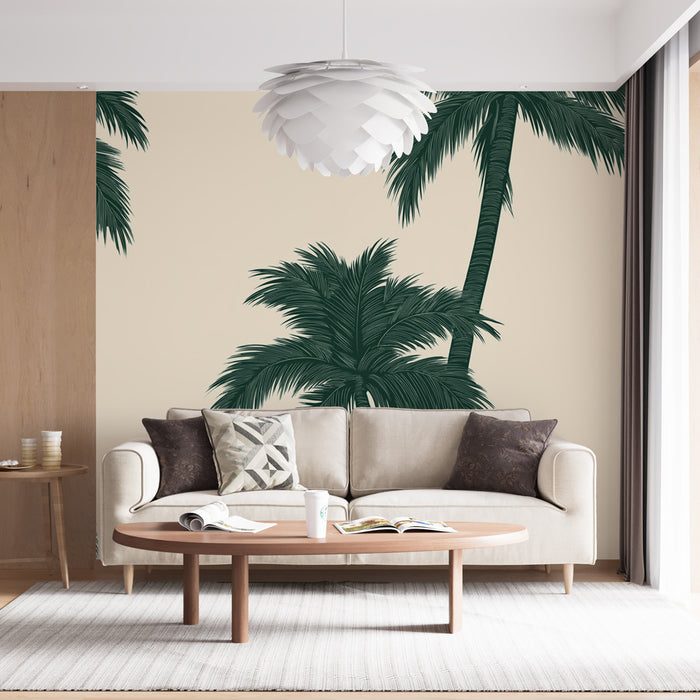 Papier peint palmiers | Palmiers verts sur fond beige