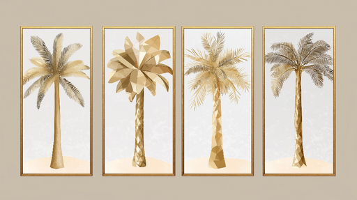 Papier peint palmiers Quatuor de palmiers stylisés en or et beige