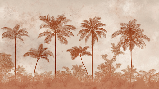 Papier peint palmiers Silhouettes de palmiers dans des tons terreux et doux