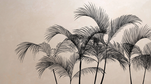 Papier peint palmiers Silhouettes de palmiers noirs sur fond neutre