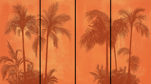 Papier peint palmiers Silhouettes de palmiers sur fond orange chaud