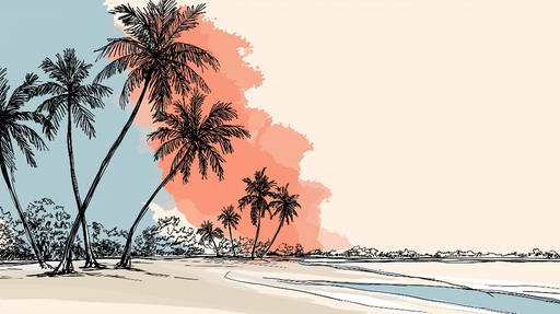 Papier peint palmiers Silhouettes de palmiers sur fond pastel apaisant