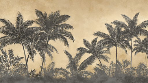 Papier peint palmiers Silhouettes de palmiers sur un fond doré subtil