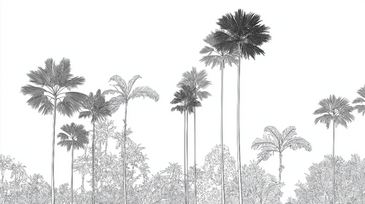 Papier peint palmiers Silhouettes élégantes de palmiers en noir et blanc