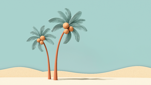 Papier peint palmiers stylisés Deux palmiers aux troncs orangés sur fond turquoise